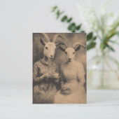 The Goat Women Tea and Bagel Retro Sepia ポストカード (スタンド正面)