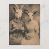 The Goat Women Tea and Bagel Retro Sepia ポストカード (正面)
