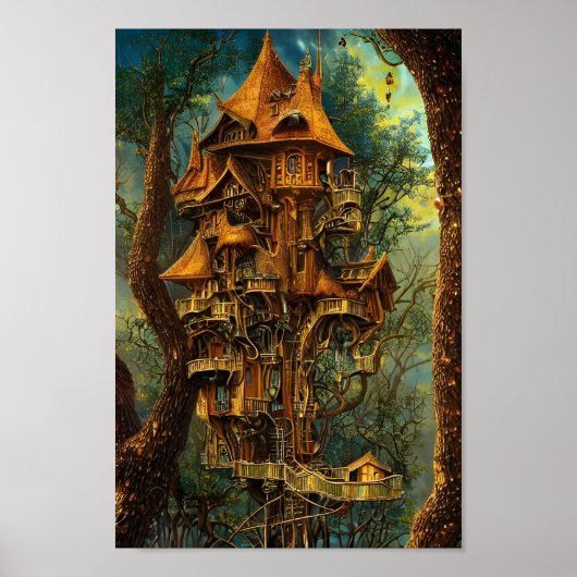 The Golden Treehouse | Fantasy Digital Art ポスター (正面)