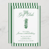 The Golf Club Golf Birthday Party Green Stripe 招待状 (正面/裏面)