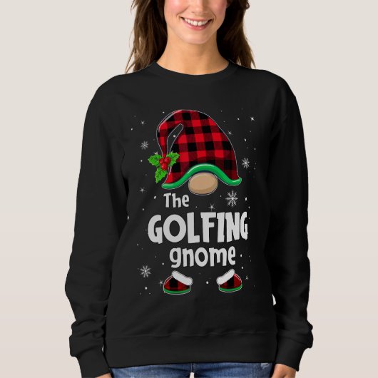 The Golfing Gnome Buffalo Plaid Christmas Matching スウェットシャツ (正面)