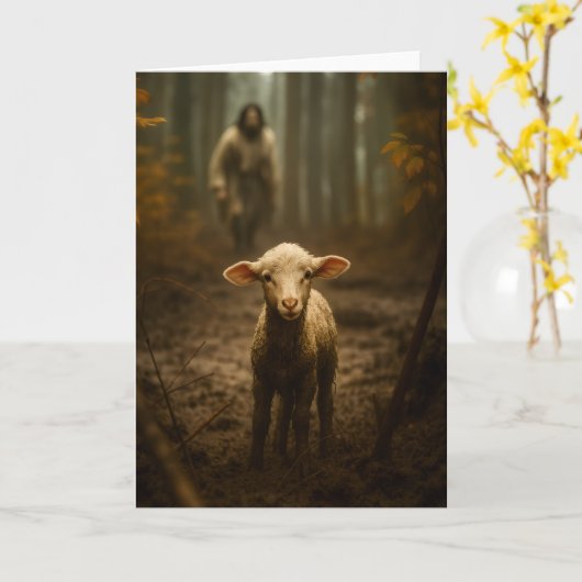 The Good Shepherd and the Lost Lamb – Jesus & Lamb カード (黄色い花)