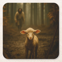 The Good Shepherd and the Lost Lamb – Jesus & Lamb スクエアペーパーコースター