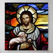 The Good Shepherd; Jesus on stained glass ポスター (正面)