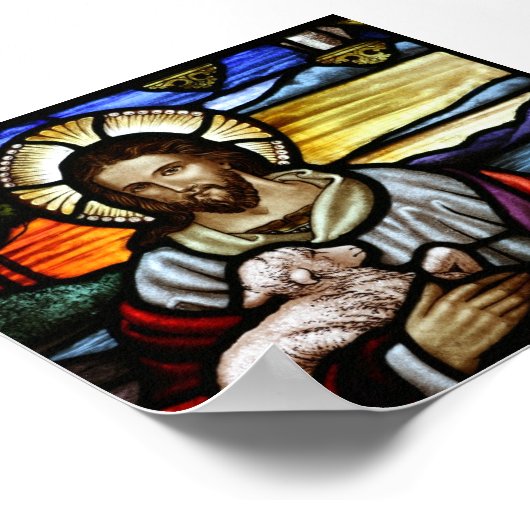 The Good Shepherd; Jesus on stained glass ポスター (角)