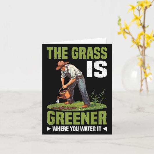 The Gr Is Greener Where You Water It Motivational  カード (黄色い花)