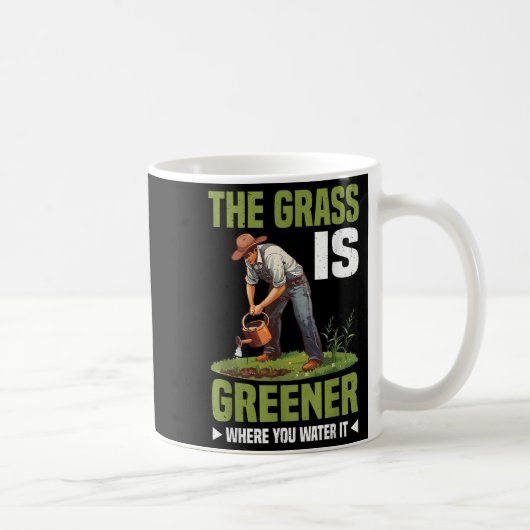 The Gr Is Greener Where You Water It Motivational  コーヒーマグカップ (右)