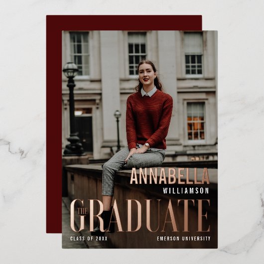 The Graduateのおしゃれなクラス卒業号マガジンの表紙 箔招待状 (正面/裏面)