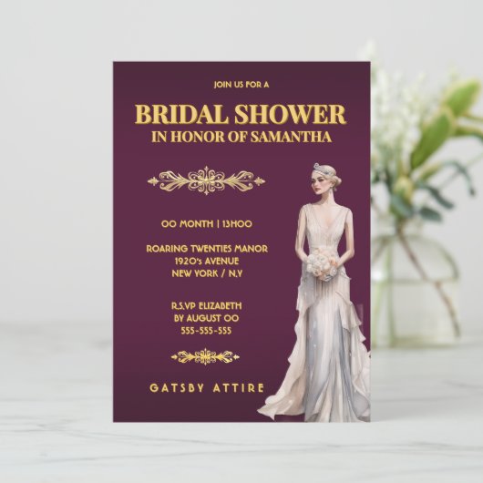The Great Gatsby bridal shower bride ivory white 招待状 (スタンド正面)