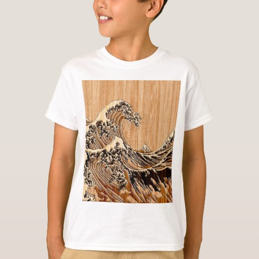 The Great Hokusai Wave Bamboo Wood Style decor Tシャツ (正面)