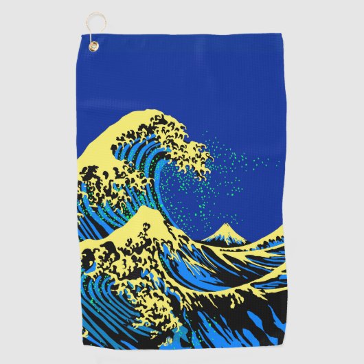 The Great Hokusai Wave in Blue Yellow Pop Style ゴルフタオル (正面)