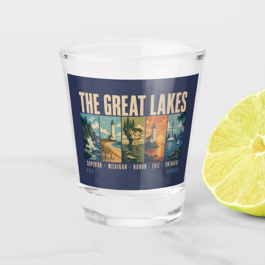 The Great Lakes Landmarks Illustration Vintage ショットグラス (正面)