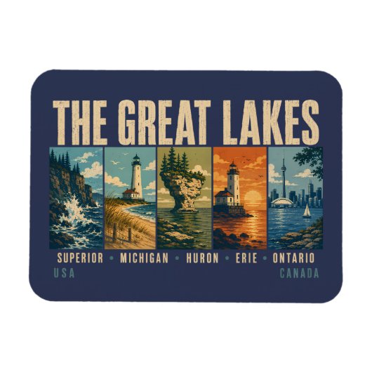 The Great Lakes Landmarks Illustration Vintage マグネット (横)