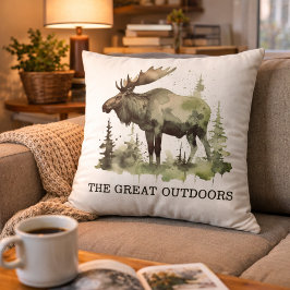 "The Great Outdoors" Customizable Watercolor Moose アウトドアクッション