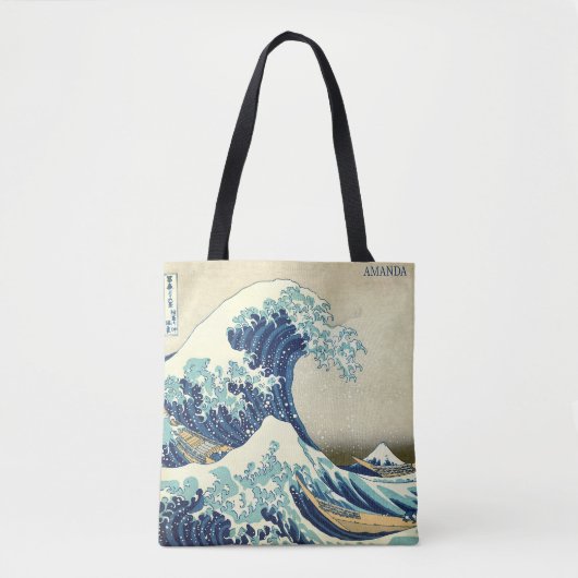 The Great Wave – Katsushika Hokusai – Custom Text トートバッグ (正面)