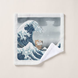 The Great Wave off Kanagawa with Cute Kittens ウォッシ ウォッシュタオル
