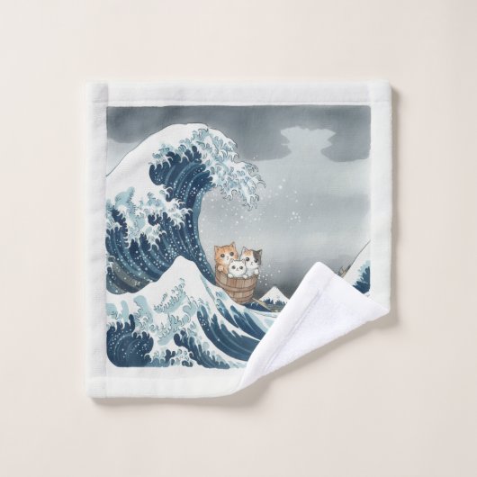 The Great Wave off Kanagawa with Cute Kittens ウォッシ ウォッシュタオル (ウォッシュタオル)