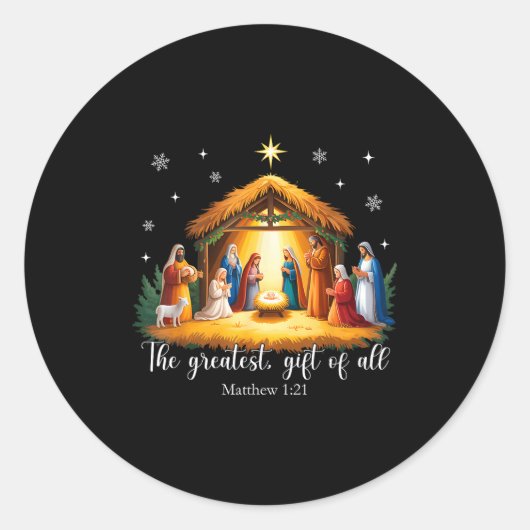 The Greatest Gift For All Christmas Nativity Jesus ラウンドシール (正面)