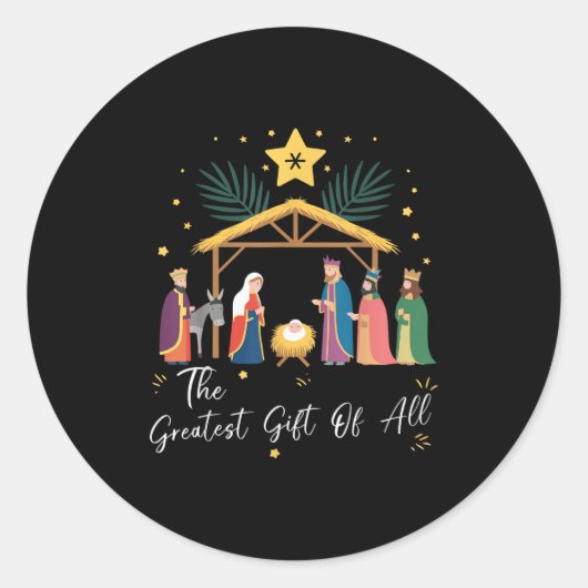 The Greatest Gift For All Christmas Nativity Jesus ラウンドシール (正面)