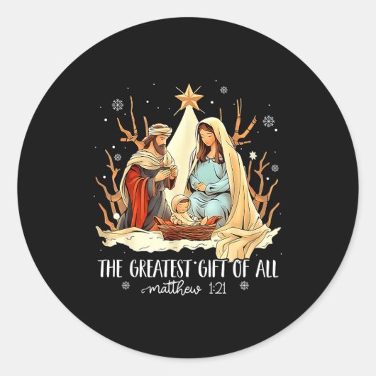 The Greatest Gift For All Christmas Nativity Jesus ラウンドシール (正面)