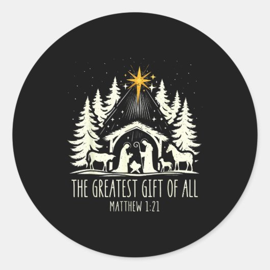 The Greatest Gift For All Christmas Nativity Jesus ラウンドシール (正面)