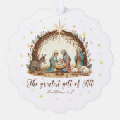 「The Greatest Gift of All」キリスト降誕のシーン オーナメントカード (正面)