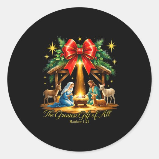 The Greatest Gift Of All Nativity Christian Christ ラウンドシール (正面)