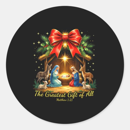 The Greatest Gift Of All Nativity Christian Christ ラウンドシール (正面)