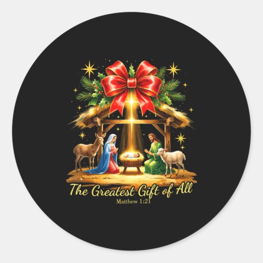 The Greatest Gift Of All Nativity Christian Christ ラウンドシール (正面)