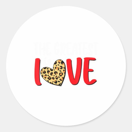 The Greatest Is Love Valentines Day Leopard Heart  ラウンドシール (正面)