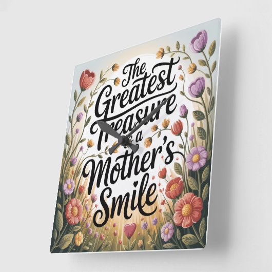 The Greatest Treasure Is A Mother's Smile スクエア壁時計 (傾斜)