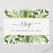The Greenery & 結婚金ゴールドコレクションRSVP 実在 箔招待状ポストカード (正面)