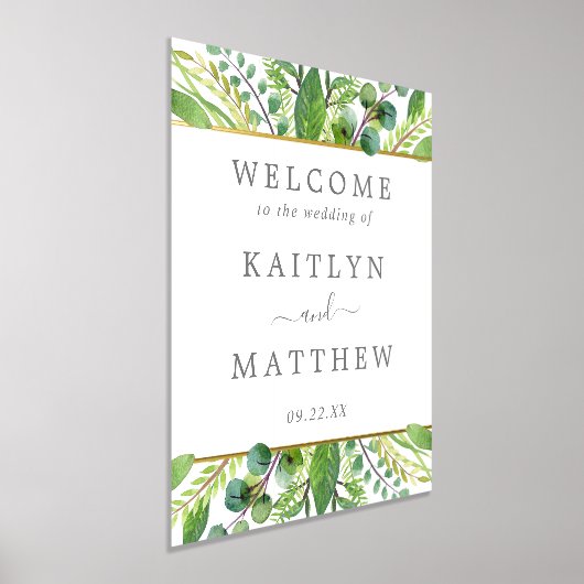 The Greenery & Gold Wedding Collection Welcome 箔ポスター (レイダウン)