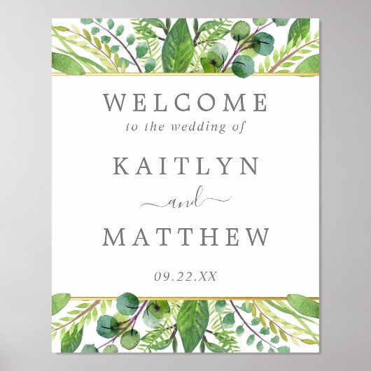 The Greenery & Gold Wedding Collection Welcome 箔ポスター (正面)