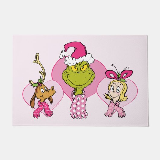 The Grinch Crew in Pink Valentine's Portrait ドアマット (正面)