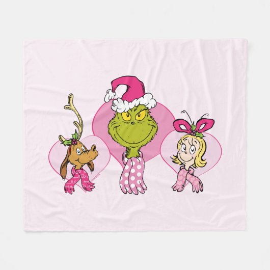 The Grinch Crew in Pink Valentine's Portrait フリースブランケット (正面(横))