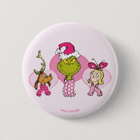 The Grinch Crew in Pink Valentine's Portrait 缶バッジ (正面)