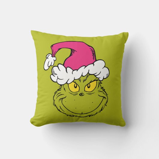 The Grinch in Pink Santa Hat クッション (正面)