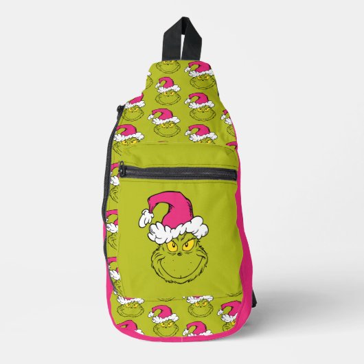 The Grinch in Pink Santa Hat スリングバッグ (正面)