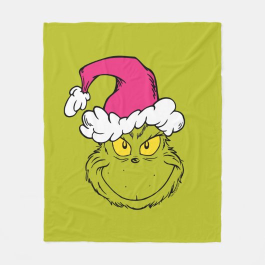 The Grinch in Pink Santa Hat フリースブランケット (正面)