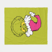 The Grinch in Pink Santa Hat フリースブランケット (正面(横))