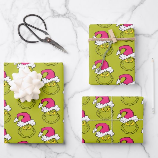 The Grinch in Pink Santa Hat ラッピングペーパーシート (正面)