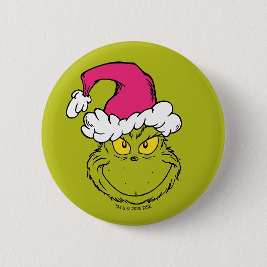 The Grinch in Pink Santa Hat 缶バッジ (正面)