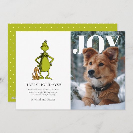 The Grinch & Max Personalized Photo Holiday Card シーズンカード (正面/裏面)