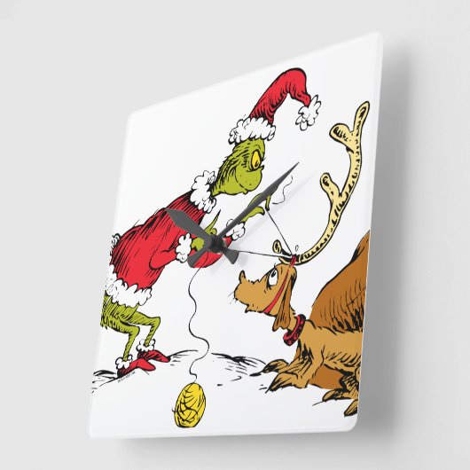 The Grinch Prepares Max the Reindeer スクエア壁時計 (傾斜)