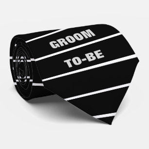 the GROOM TO-BE Text Bold Black and White Stripes ネクタイ