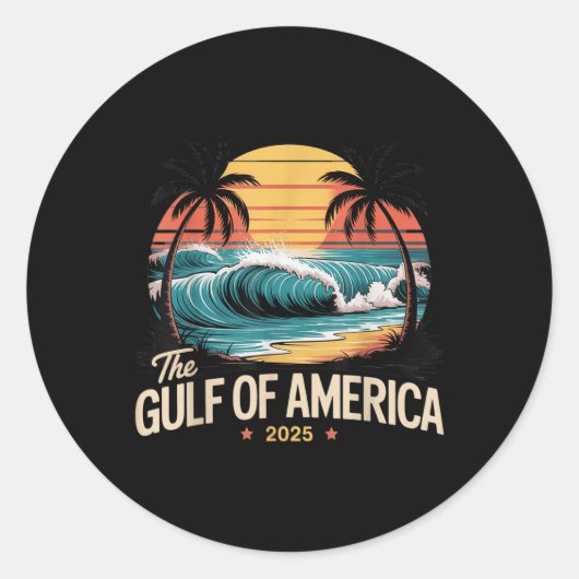 The Gulf Of America 2025 Retro Beach Wave Usa ラウンドシール (正面)