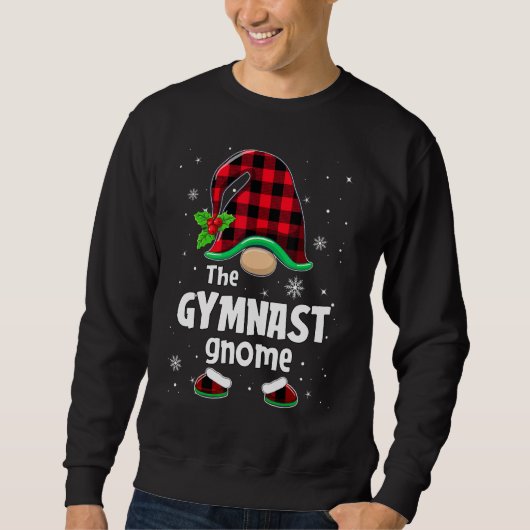 The Gymnast Gnome Buffalo Plaid Christmas Matching スウェットシャツ (正面)