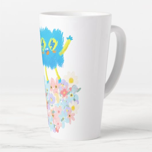 The Happy Blue Scribble on a Bed of Flowers カフェラテマグ (右アングル)