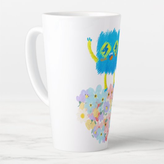 The Happy Blue Scribble on a Bed of Flowers カフェラテマグ (左アングル)